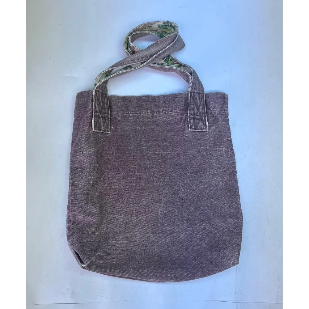 Vintage Esprit Purple Acid Wash Denim Tote Bag Camo Trim Cotton 57138 Mexico